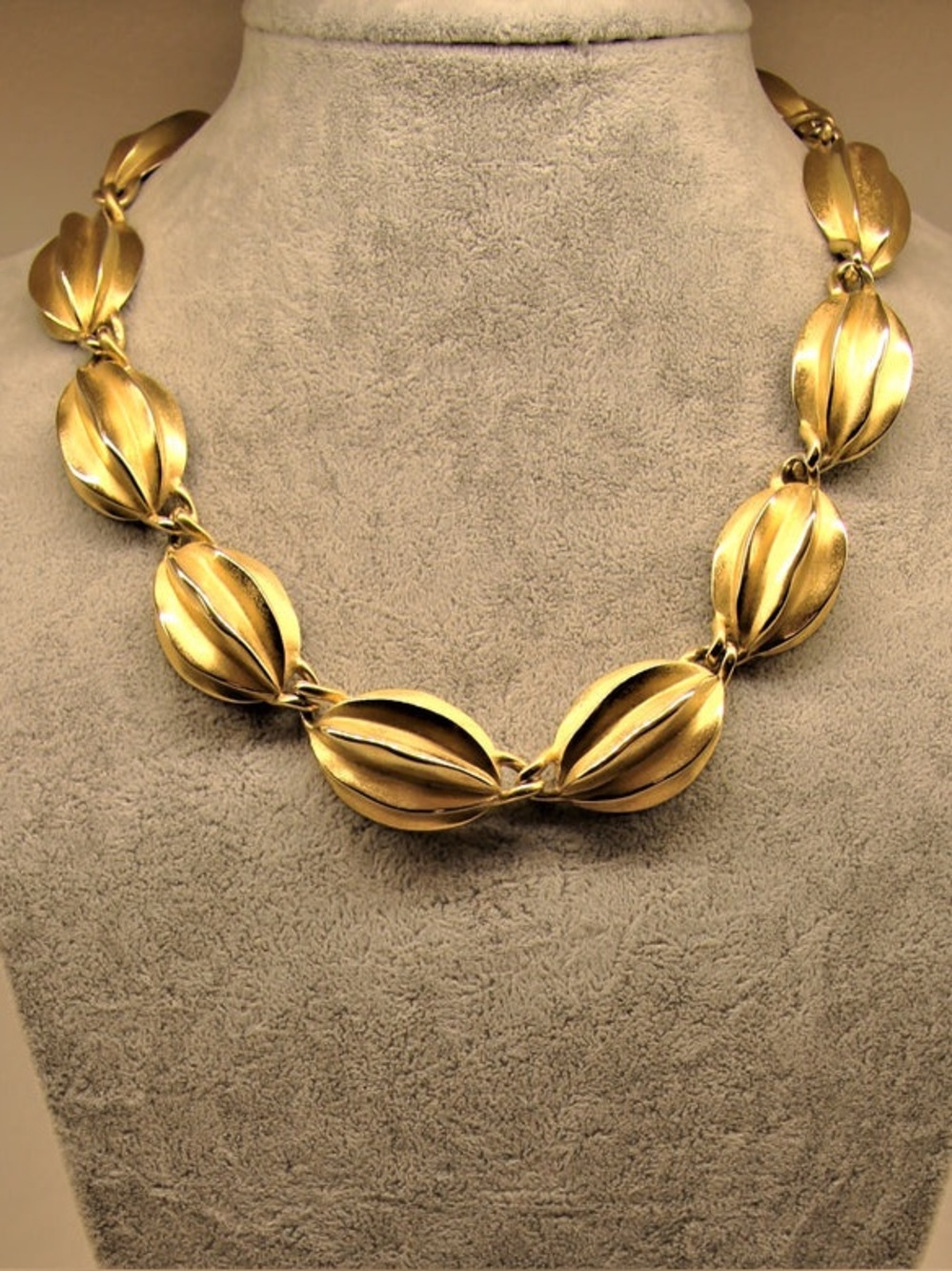 Vintage Givenchy Classic Matte Gold Oval Melon Bead Large Statement Necklace